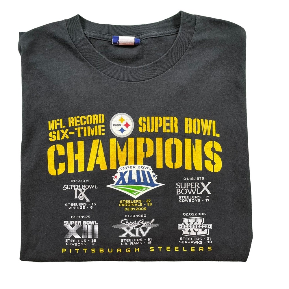 Reebok NFL Pittsburgh Steelers 6 Time Super Bowl Champions Tee Mens Sz XL Rare
